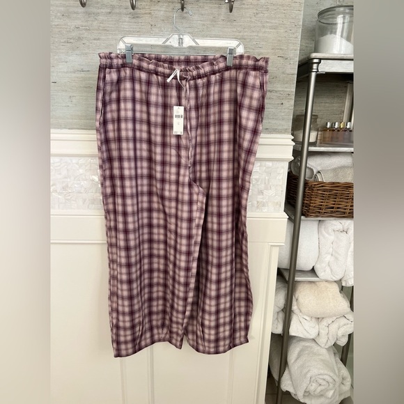 NWT new XL Anthropologie flannel parachute pajama bottoms pants plaid mauve - Picture 3 of 17